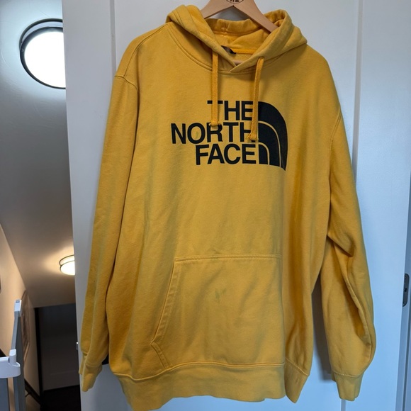 The North Face Men's Logo Hoodie Yellow Oversized Pullover Sweatshirt XXXL - Picture 1 of 6
